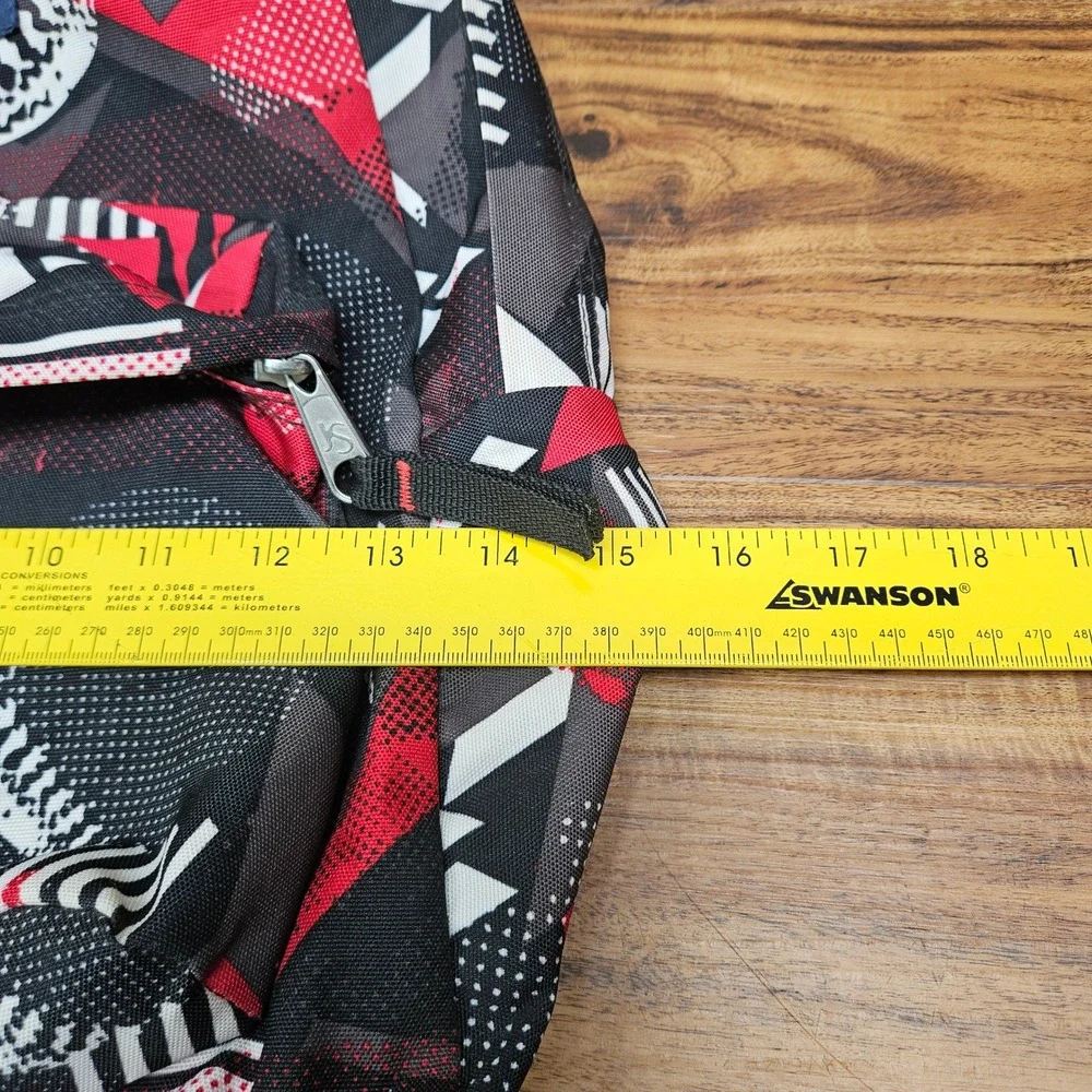 JanSport SuperBreak Backpack Red Black White Geometric Abstract Print Bag